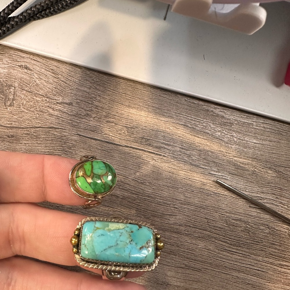 Blue and Green Silver Rings
